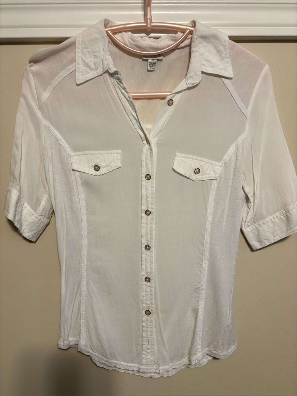Dynamite White Semi-Sheer Button Front Shirt